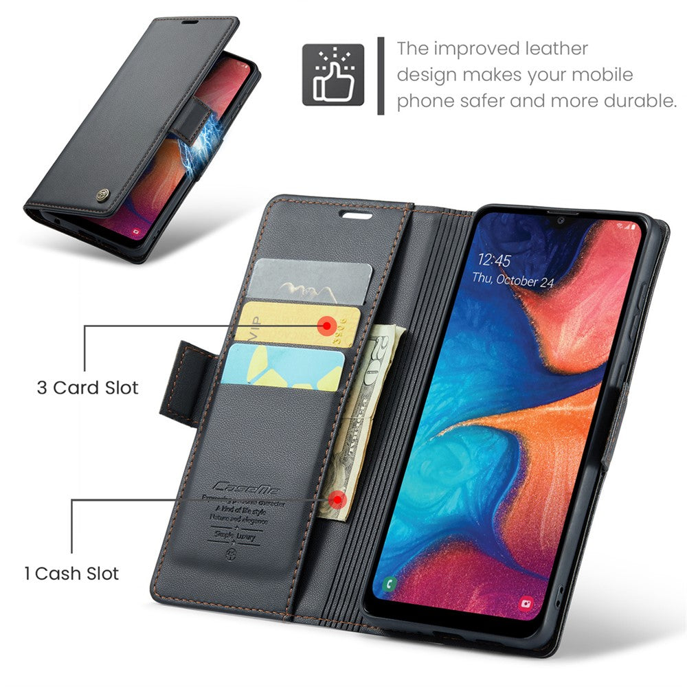 Galaxy A20 / A30 / M10s Glänzende Wallet-Hülle – RFID-Schutz & Ständer