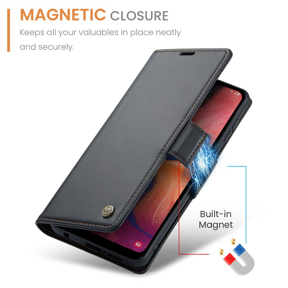 Galaxy A20 / A30 / M10s Glänzende Wallet-Hülle – RFID-Schutz & Ständer