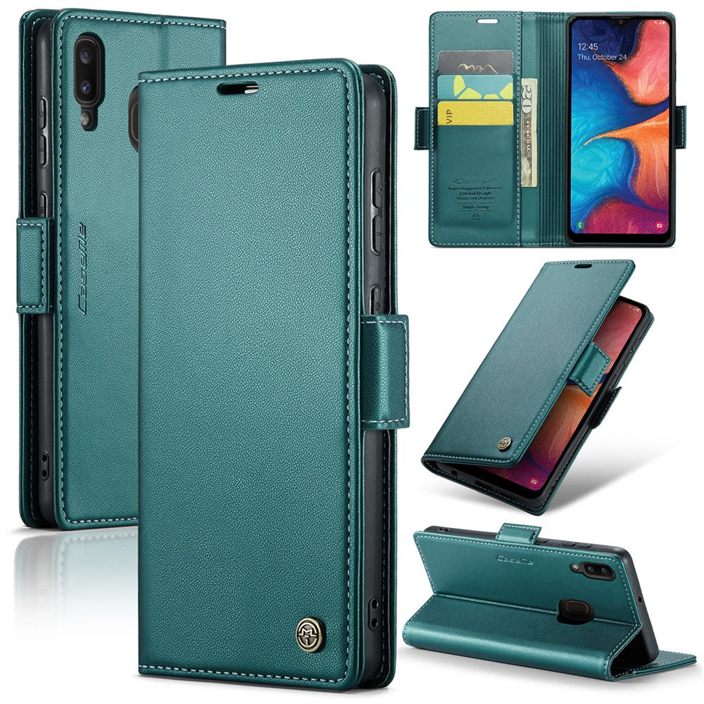Galaxy A20 / A30 / M10s Glänzende Wallet-Hülle – RFID-Schutz & Ständer