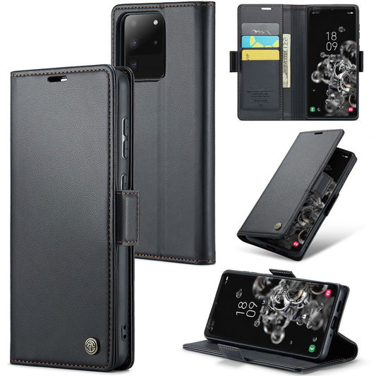 Galaxy S20 Ultra Glänzende Wallet-Hülle – RFID-Schutz & Ständer