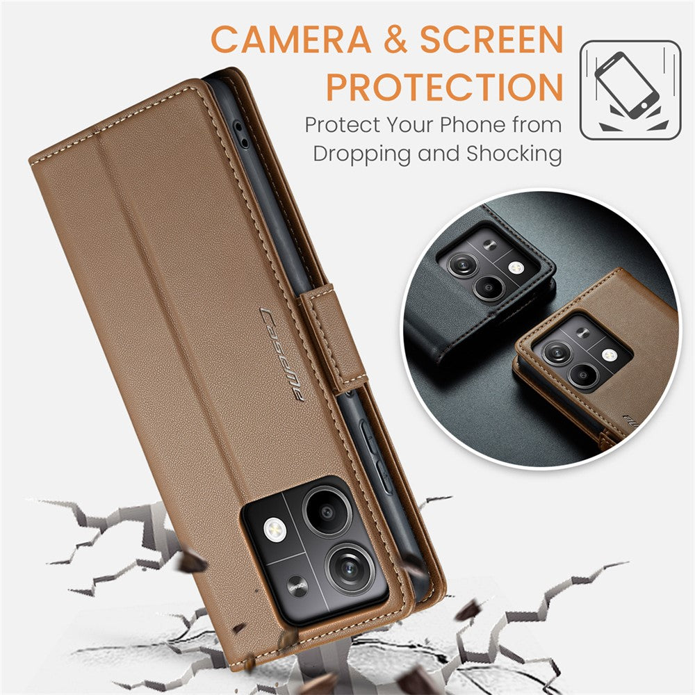 CASEME 023 Series For Xiaomi Redmi Note 13 5G Case Leather Folio Phone Cover RFID Blocking