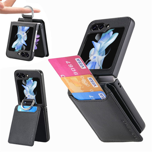 Galaxy Z Flip7 FE 5G / Galaxy Z Flip6 5G – Magnetische Handyhülle aus Kunststoff und PU-Leder, mit Ständer, mit Kartenfach, mit Ringhalter