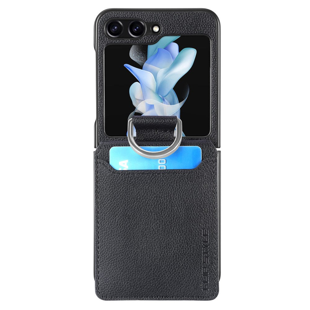 For Samsung Galaxy Z Flip7 FE 5G / Z Flip6 5G Phone Case Card Slot Kickstand PU+PC Cover with Finger Ring
