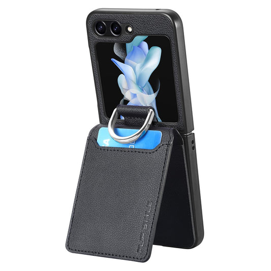 Galaxy Z Flip7 FE 5G / Galaxy Z Flip6 5G – Magnetische Handyhülle aus Kunststoff und PU-Leder, mit Ständer, mit Kartenfach, mit Ringhalter