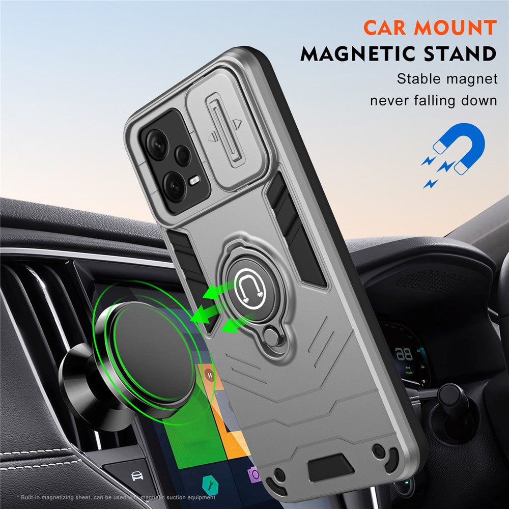For Xiaomi Redmi Note 12 Pro+ 5G Case Slide Lens Protection PC+TPU Phone Cover Ring Holder
