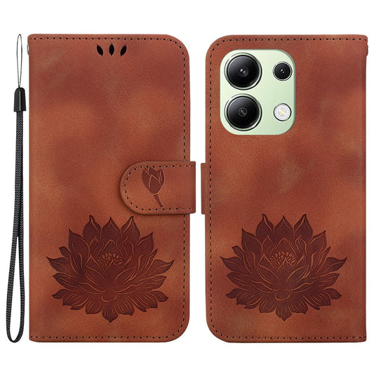 Xiaomi Redmi Note 13 4G Handyhülle – Brieftaschen-, Lotus-Muster, Leder