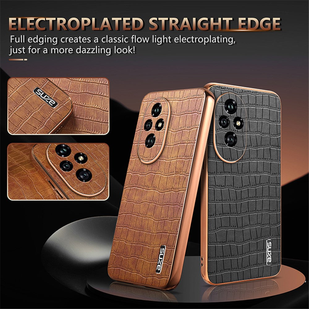 AZNS For Honor 200 5G Case PU Leather + TPU Phone Cover Crocodile Texture