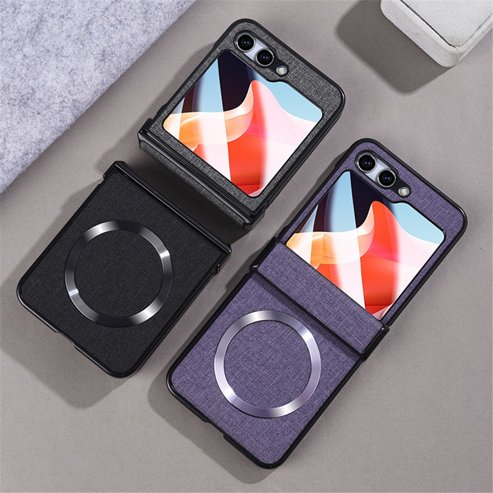 For Samsung Galaxy Z Flip7 FE 5G / Z Flip6 5G Case Leather+PC Phone Cover with Rear Screen Film and Hinge