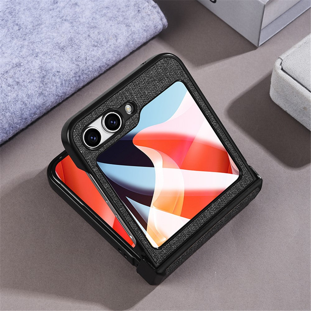 For Samsung Galaxy Z Flip7 FE 5G / Z Flip6 5G Case Leather+PC Phone Cover with Rear Screen Film and Hinge