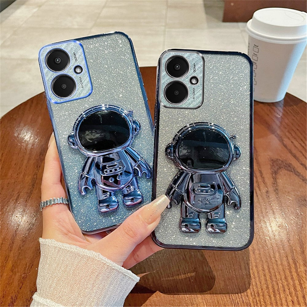 For Xiaomi Redmi 13C 5G / 13R 5G / Poco M6 5G Case Electroplated PC+TPU Phone Cover Astronaut Kickstand