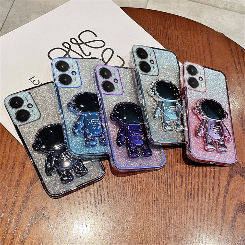 For Xiaomi Redmi 13C 5G / 13R 5G / Poco M6 5G Case Electroplated PC+TPU Phone Cover Astronaut Kickstand
