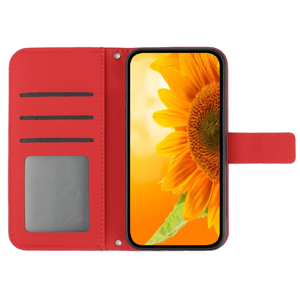 Galaxy S24 FE Wallet-Hülle – Sonnenblume aufgedruckt, mit Ständer & Riemen