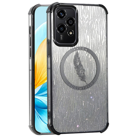 Honor 200 Lite Handyhülle – Glitzernde TPU-Hülle, mit Federmuster
