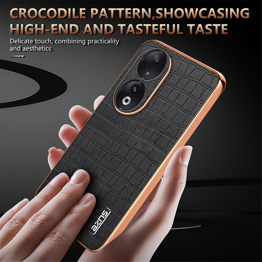 AZNS For Honor 90 Phone Case Electroplating Crocodile Texture Leather Back Cover