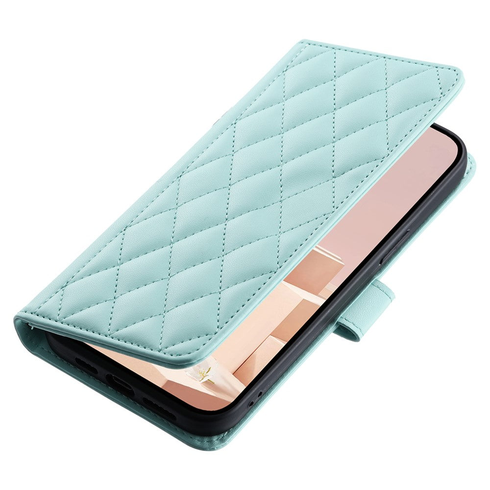 iPhone 16 Wallet-Hülle – Rautenmuster mit Geldbörsenfunktion & Riemen
