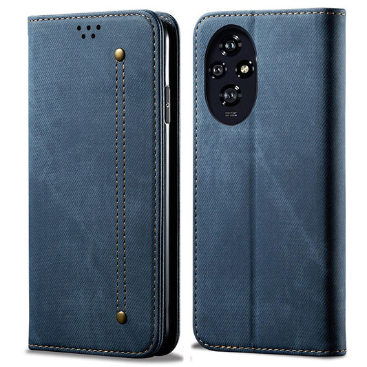 Honor 200 5G Handyhülle – Fall Brieftasche Leder Telefon Abdeckung Jeans Stoff Textur Anti-Fingerprint