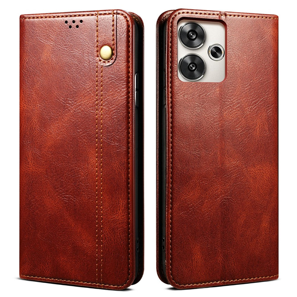 For Xiaomi Redmi 13 5G / 13 4G / Note 13R 5G / Poco M6 4G Case Crazy Horse Texture PU Leather Stand Phone Cover
