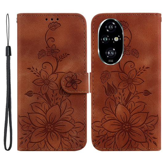 Honor 200 Pro 5G Handyhülle – Brieftaschen- mit Lily-Aufdruck, Leder-Folio-Klapphülle