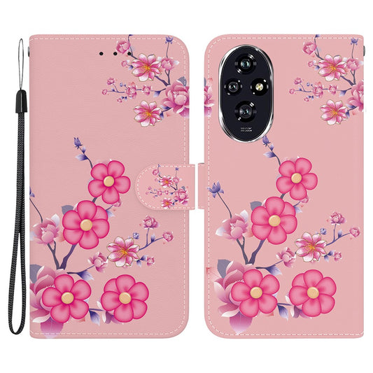 Honor 200 5G Handyhülle – aus Leder mit Musterdruck und Ständer