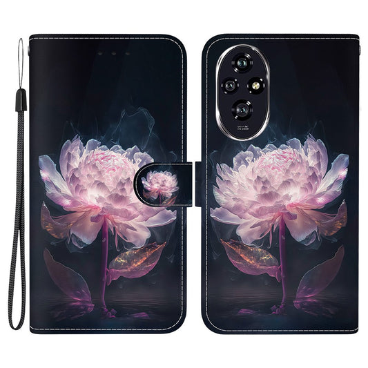 Honor 200 5G Handyhülle – aus Leder mit Musterdruck und Ständer
