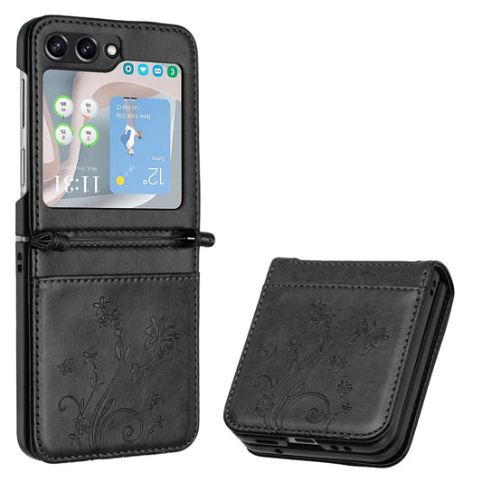 Galaxy Z Flip7 FE 5G / Galaxy Z Flip6 5G – Handyhülle aus PU-Leder und TPU, mit Ständer, mit Kartenfach, mit Blumenmotiv