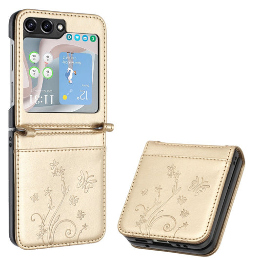 Galaxy Z Flip7 FE 5G / Galaxy Z Flip6 5G – Handyhülle aus PU-Leder und TPU, mit Ständer, mit Kartenfach, mit Blumenmotiv