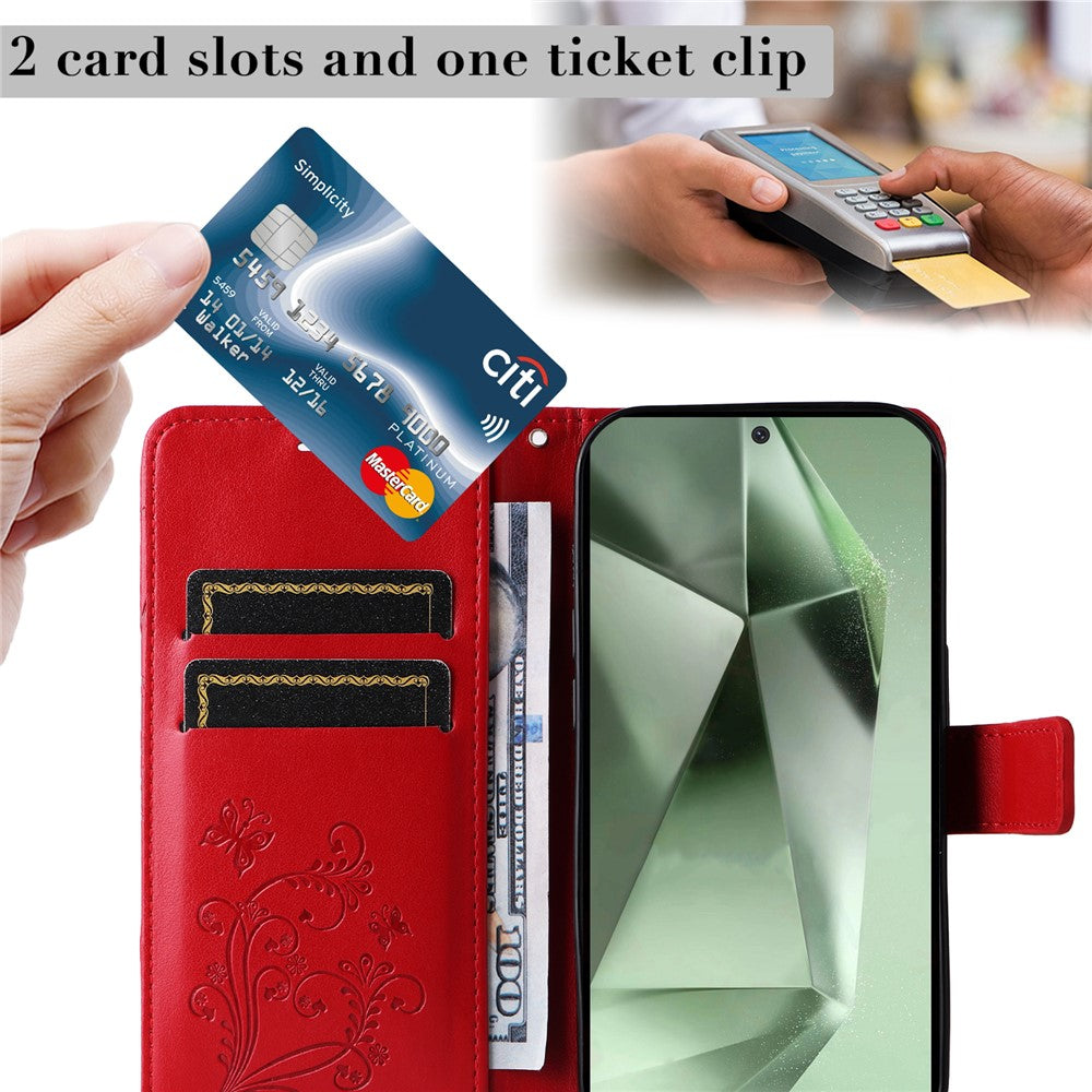 Galaxy S24 FE Wallet-Hülle – Schmetterling Aufgedruckt & Mit Ständer und Riemen