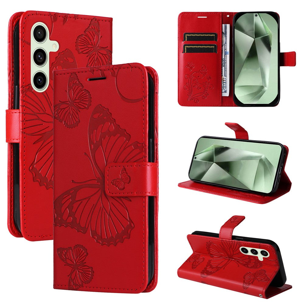 Galaxy S24 FE Wallet-Hülle – Schmetterling Aufgedruckt & Mit Ständer und Riemen