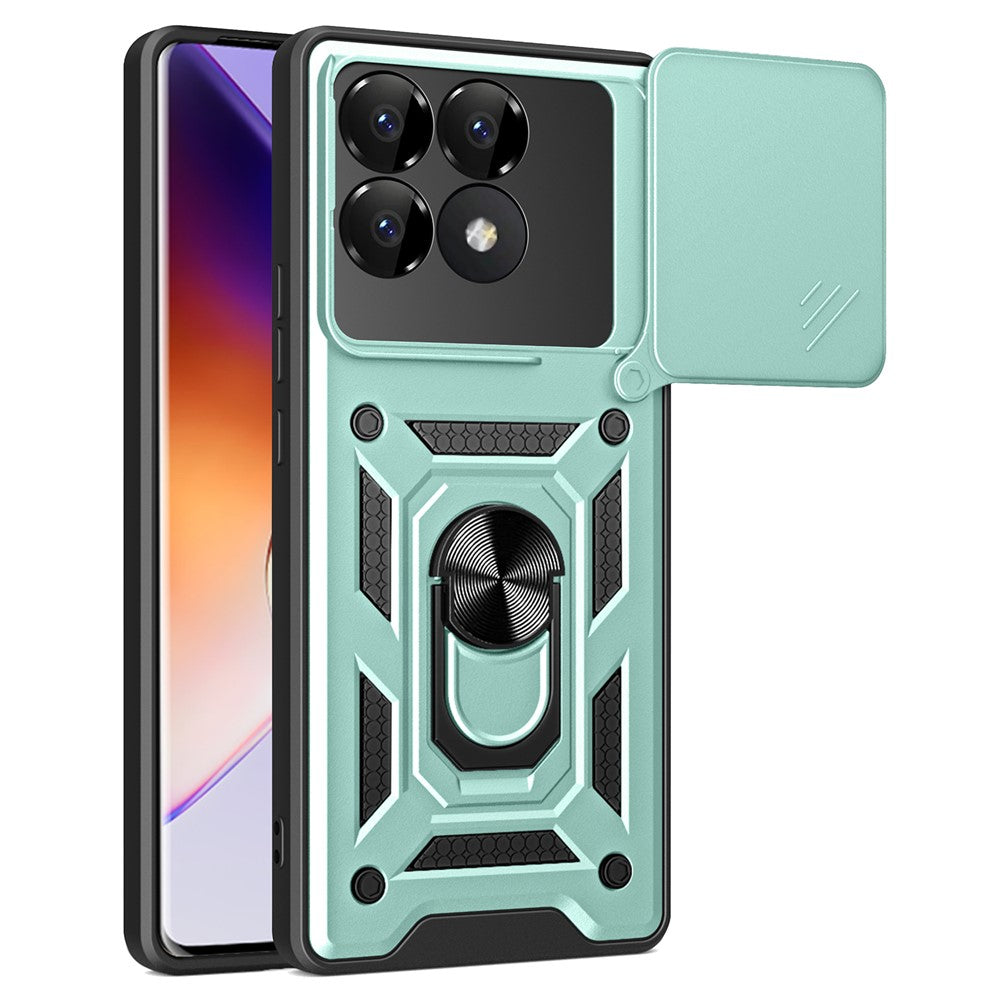 For Xiaomi Poco F6 Pro 5G / Redmi K70 5G / K70 Pro 5G Case PC+TPU Kickstand Phone Shell with Slide Camera Lid