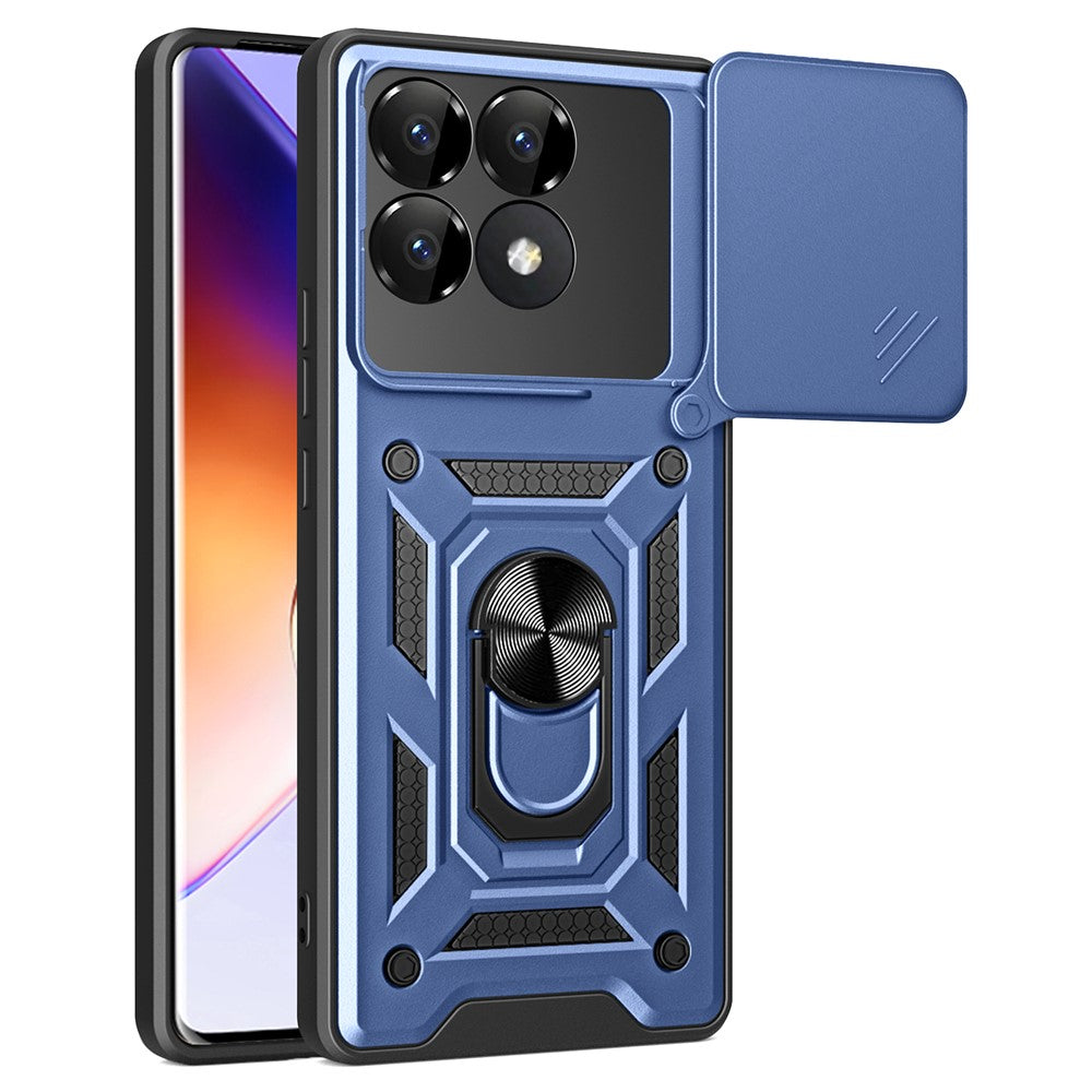 For Xiaomi Poco F6 Pro 5G / Redmi K70 5G / K70 Pro 5G Case PC+TPU Kickstand Phone Shell with Slide Camera Lid