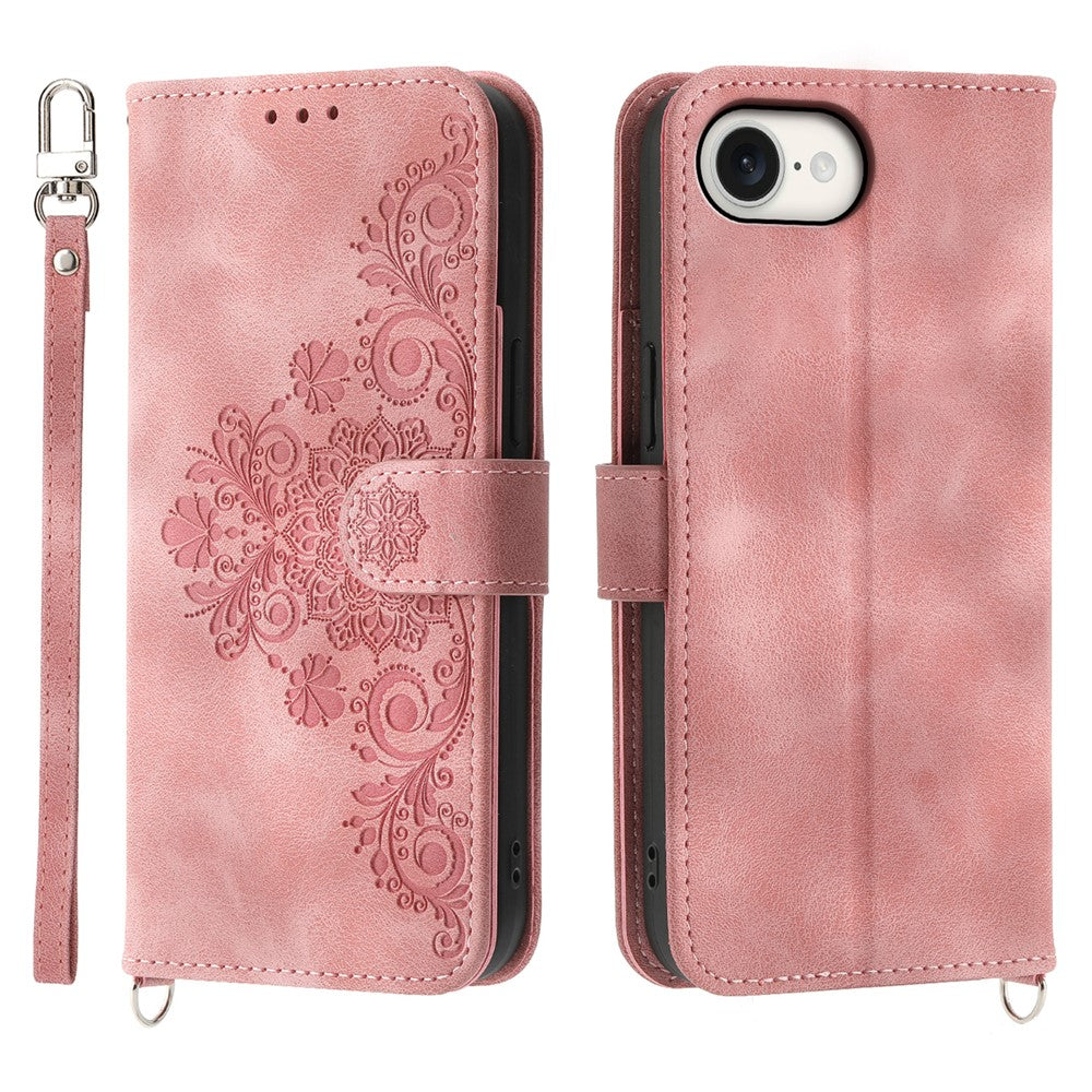 For iPhone 17e / 16e Leather Case Multiple Card Slots Phone Cover with 2 Straps