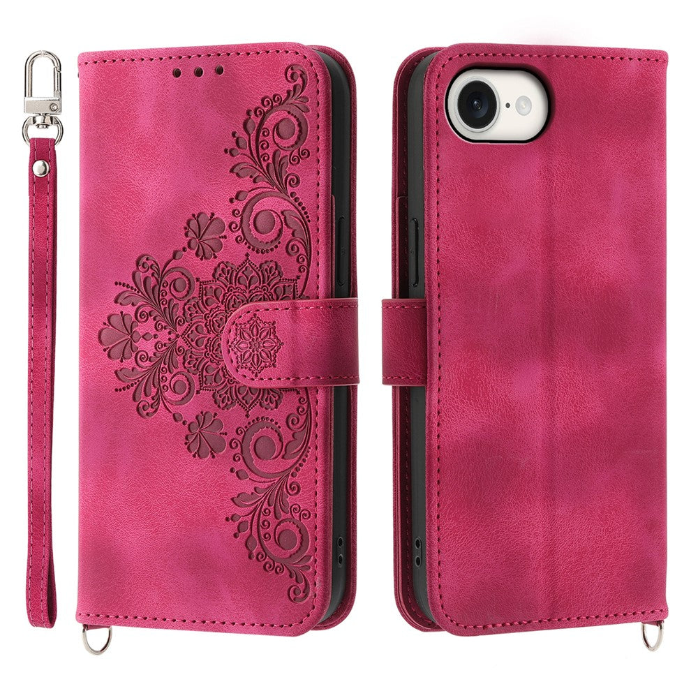 For iPhone 17e / 16e Leather Case Multiple Card Slots Phone Cover with 2 Straps