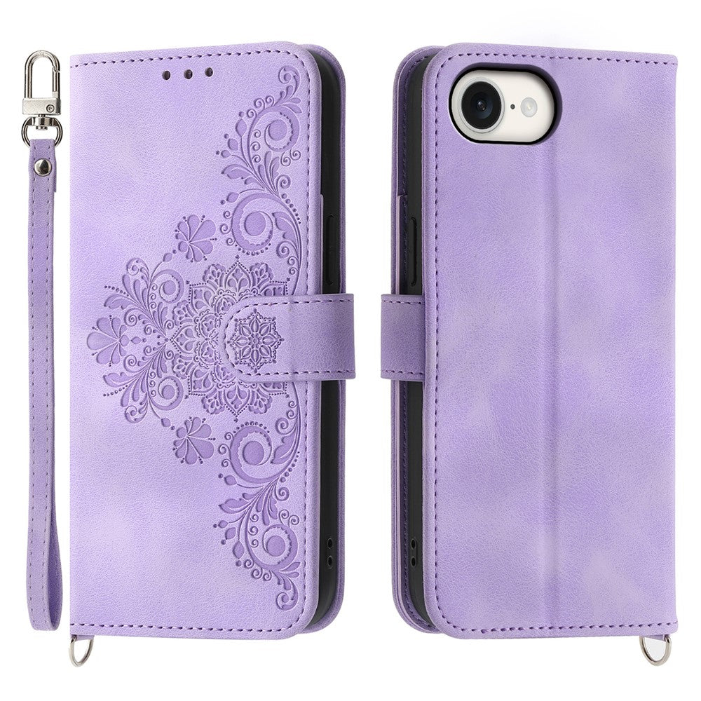 For iPhone 17e / 16e Leather Case Multiple Card Slots Phone Cover with 2 Straps