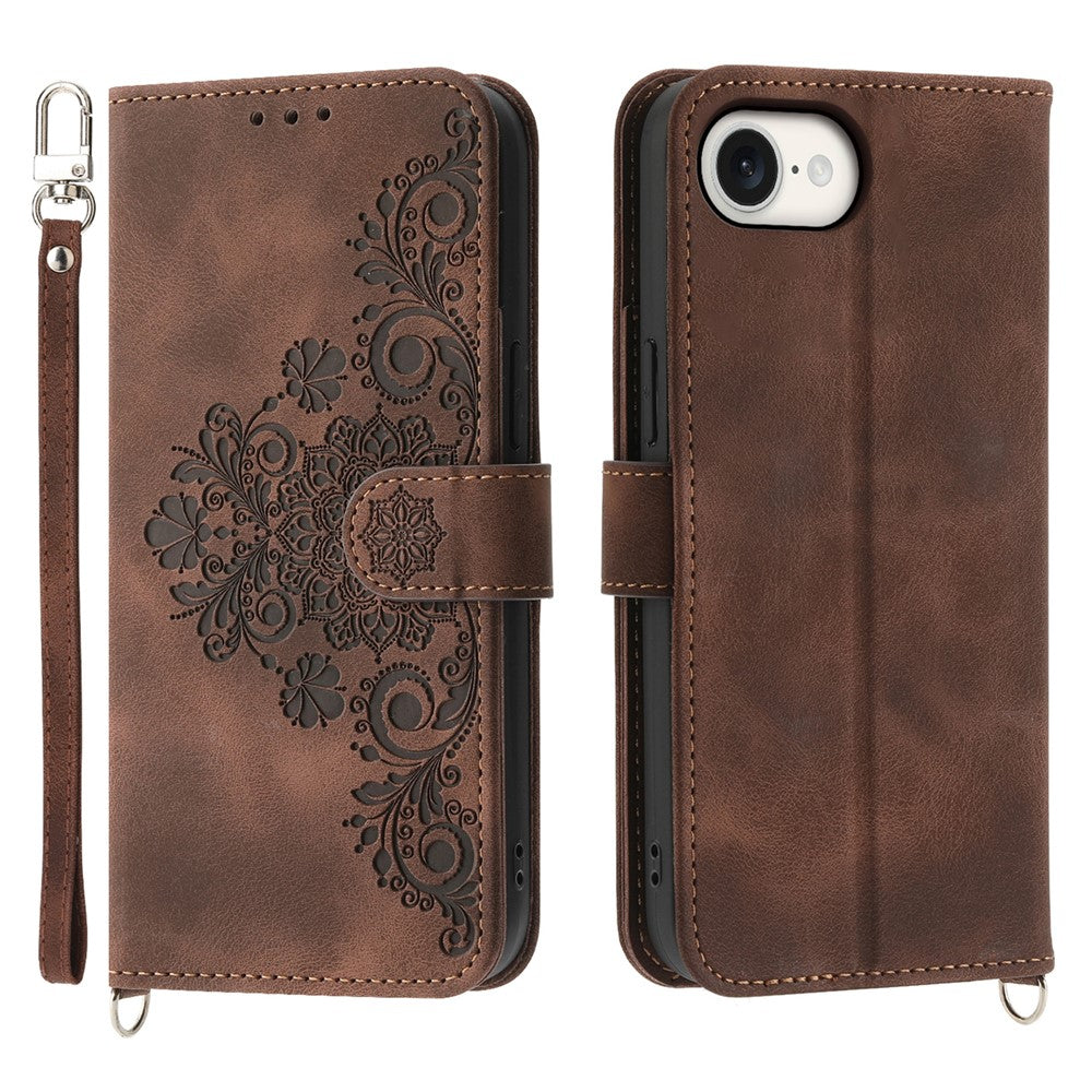 For iPhone 17e / 16e Leather Case Multiple Card Slots Phone Cover with 2 Straps