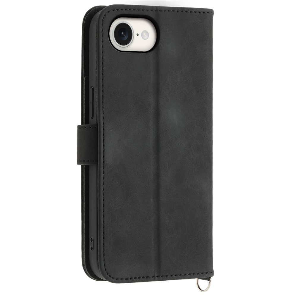 For iPhone 17e / 16e Leather Case Multiple Card Slots Phone Cover with 2 Straps