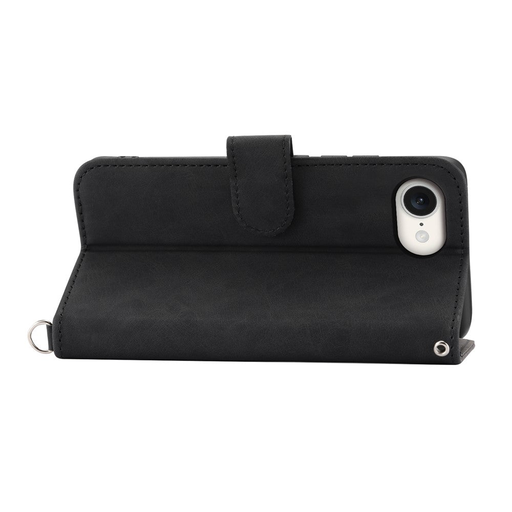 For iPhone 17e / 16e Leather Case Multiple Card Slots Phone Cover with 2 Straps