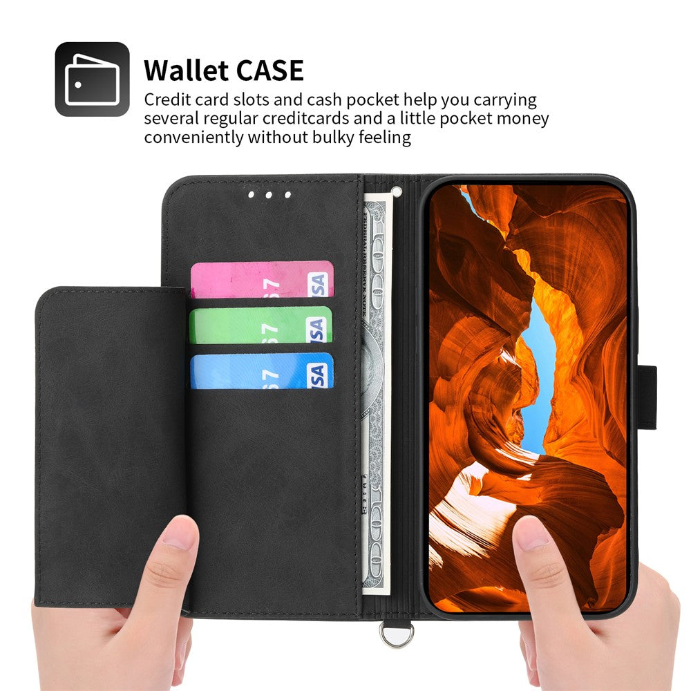 For iPhone 17e / 16e Leather Case Multiple Card Slots Phone Cover with 2 Straps