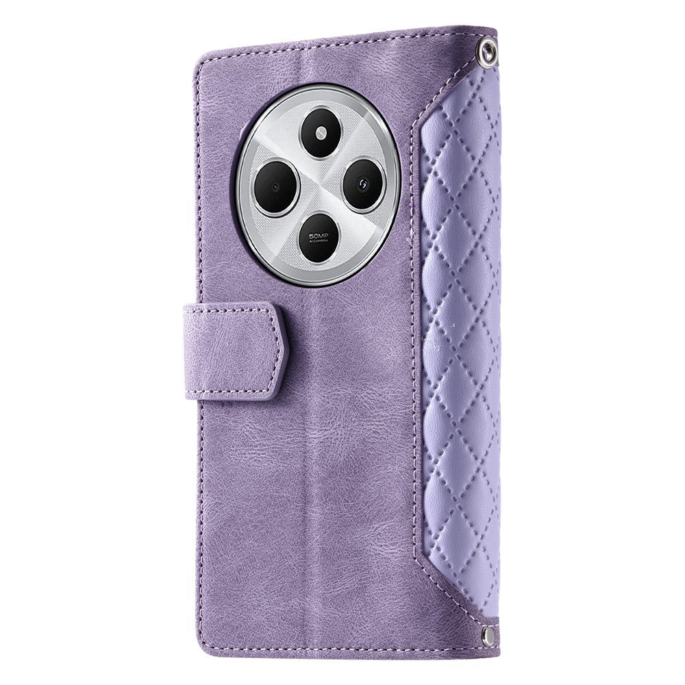 Style 005 For Xiaomi Poco C75 4G / Redmi 14R 5G / 14C 4G Zipper Wallet Case Rhombus Stitching Line PU Leather Phone Cover