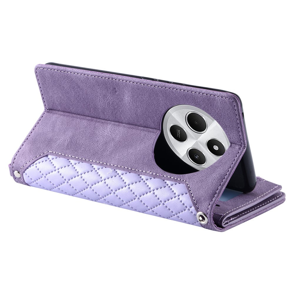 Style 005 For Xiaomi Poco C75 4G / Redmi 14R 5G / 14C 4G Zipper Wallet Case Rhombus Stitching Line PU Leather Phone Cover