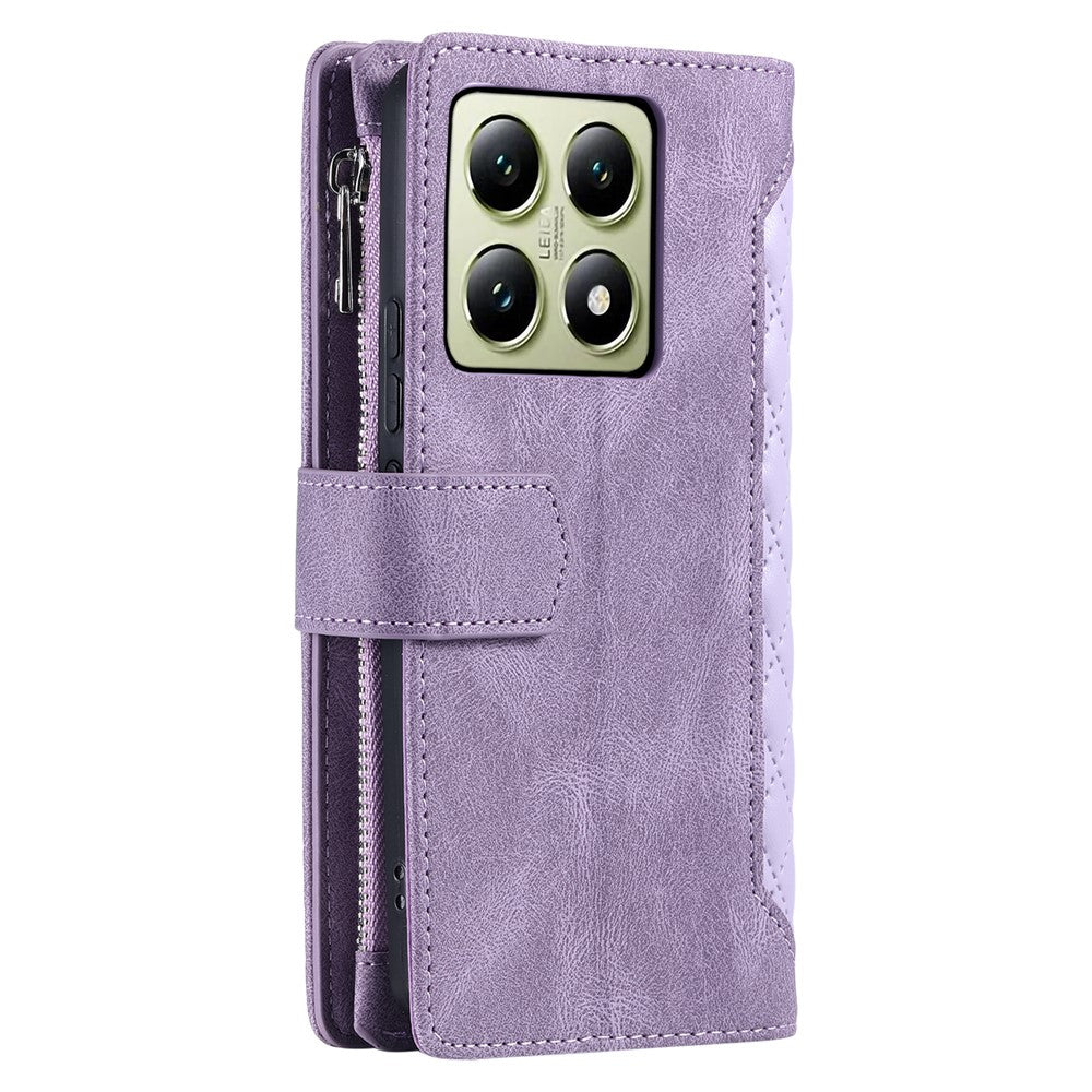 Style 005 For Xiaomi 14T Phone Case Rhombus Stitching Line PU Leather Wallet Cover