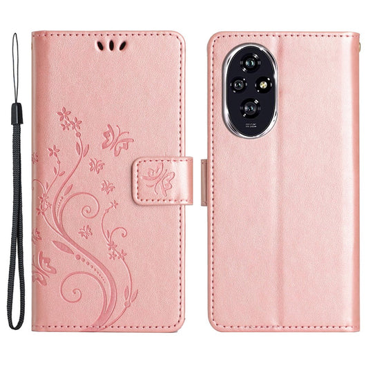 Honor 200 Pro 5G Handyhülle – Schmetterlings-Blumenmuster-Leder-Handy-Geldbörsen-Abdeckung