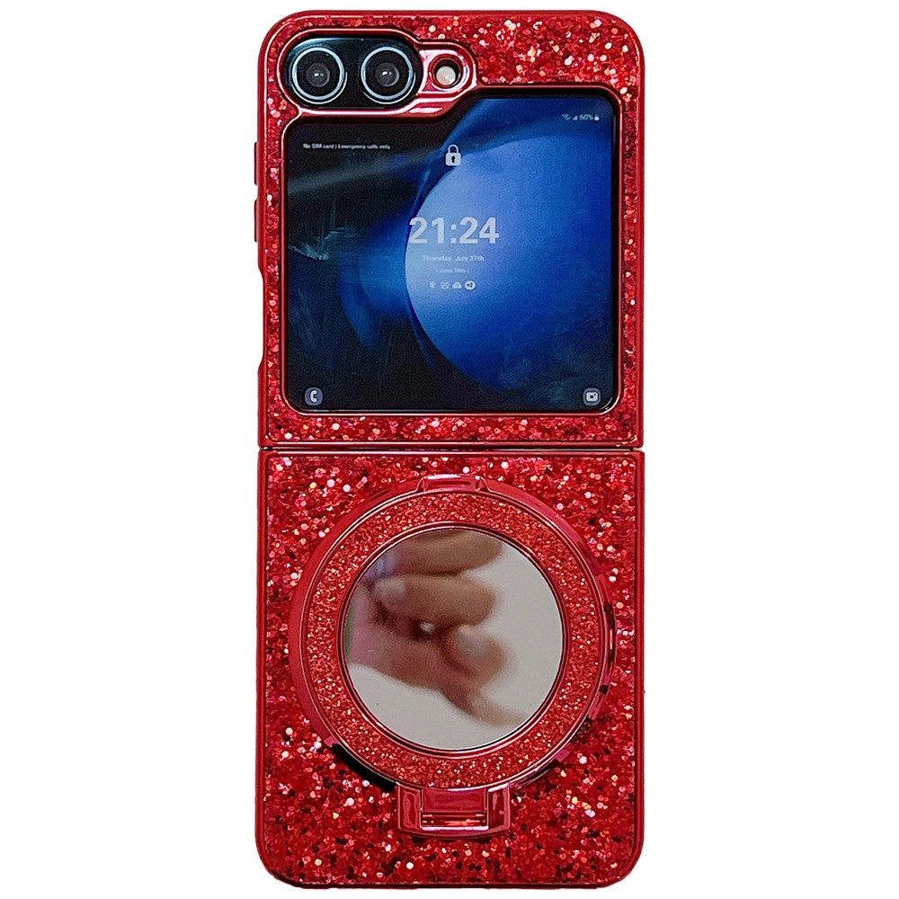 For Samsung Galaxy Z Flip7 FE 5G / Z Flip6 5G Case TPU+PC Kickstand Phone Cover with Mirror