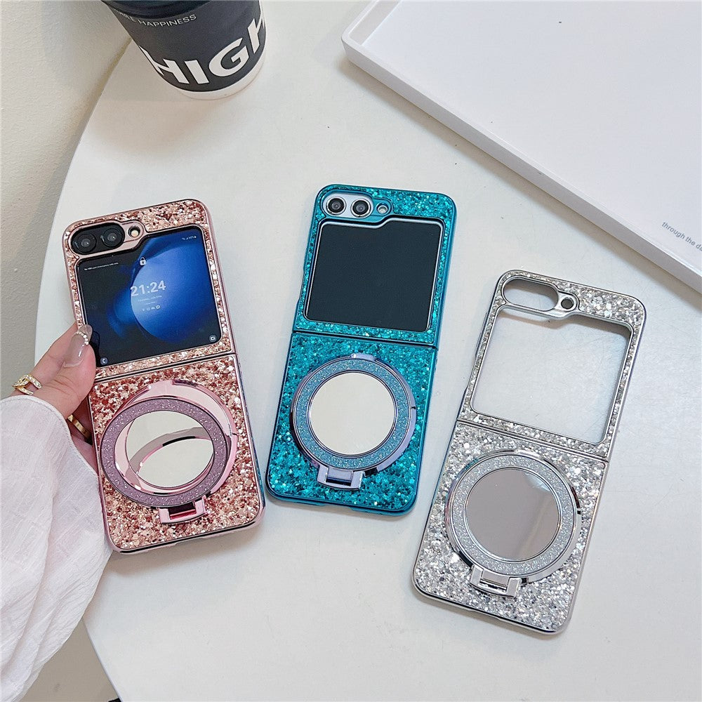 For Samsung Galaxy Z Flip7 FE 5G / Z Flip6 5G Case TPU+PC Kickstand Phone Cover with Mirror