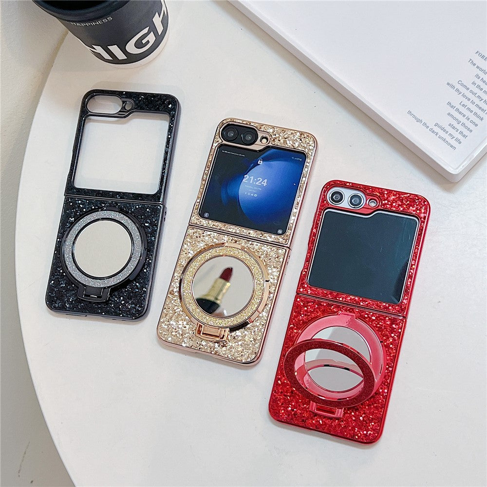 For Samsung Galaxy Z Flip7 FE 5G / Z Flip6 5G Case TPU+PC Kickstand Phone Cover with Mirror