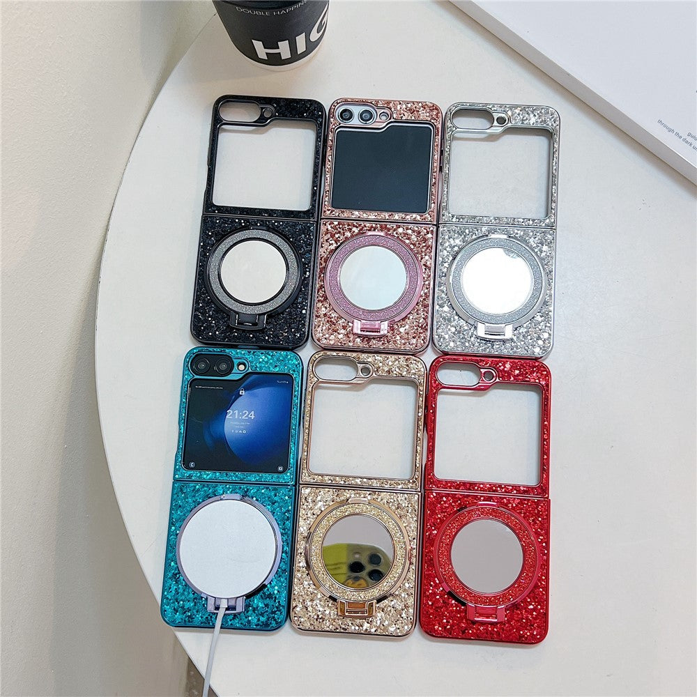 For Samsung Galaxy Z Flip7 FE 5G / Z Flip6 5G Case TPU+PC Kickstand Phone Cover with Mirror