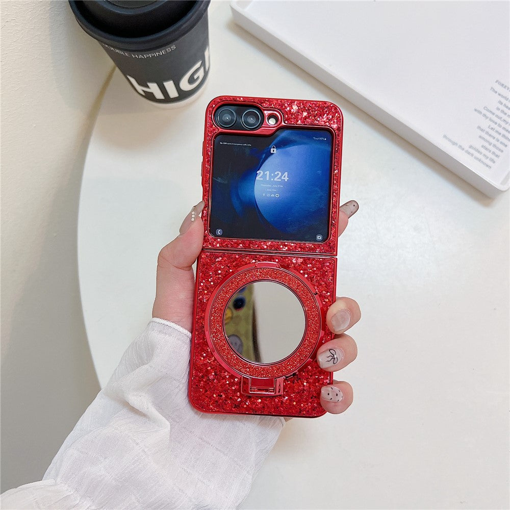 For Samsung Galaxy Z Flip7 FE 5G / Z Flip6 5G Case TPU+PC Kickstand Phone Cover with Mirror