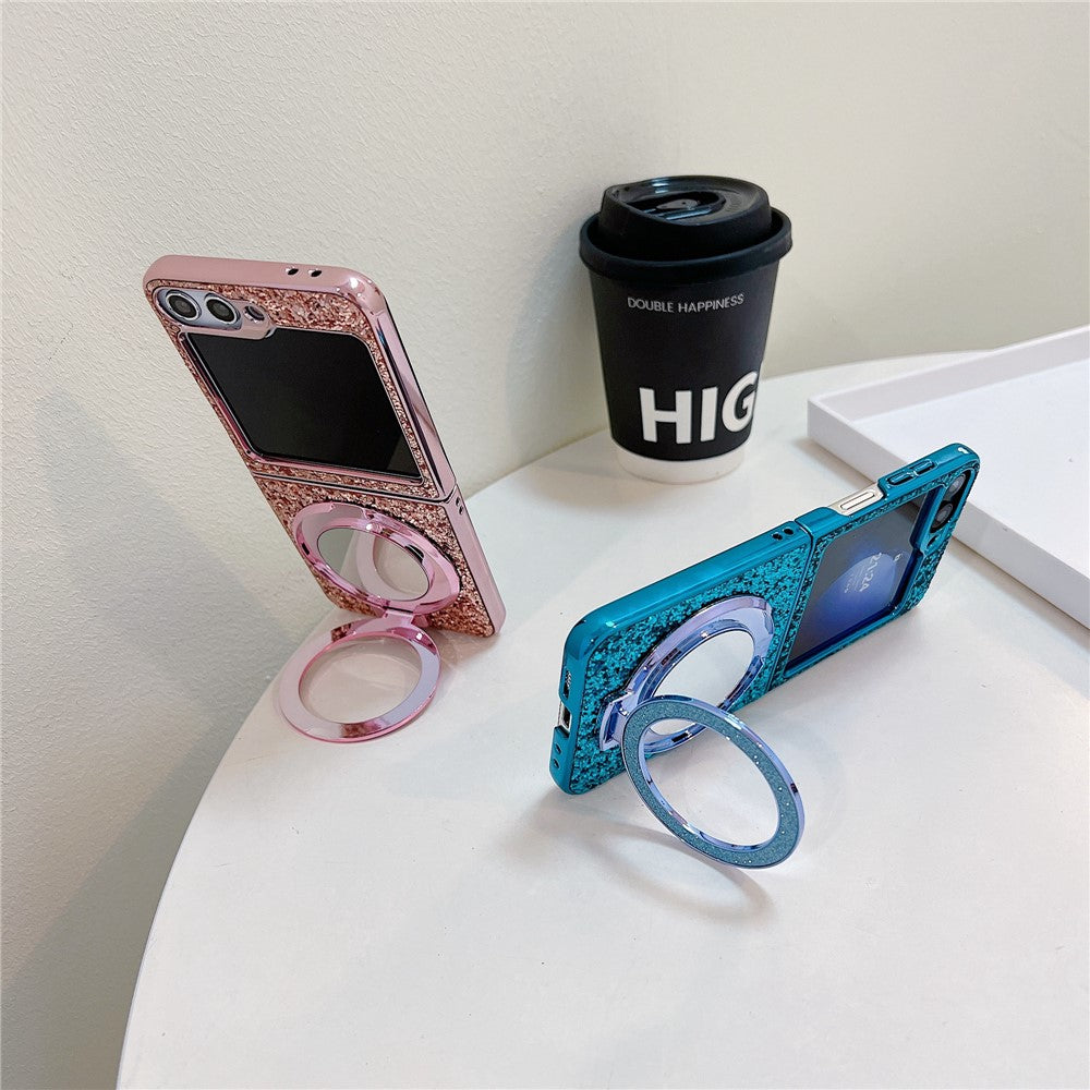 For Samsung Galaxy Z Flip7 FE 5G / Z Flip6 5G Case TPU+PC Kickstand Phone Cover with Mirror