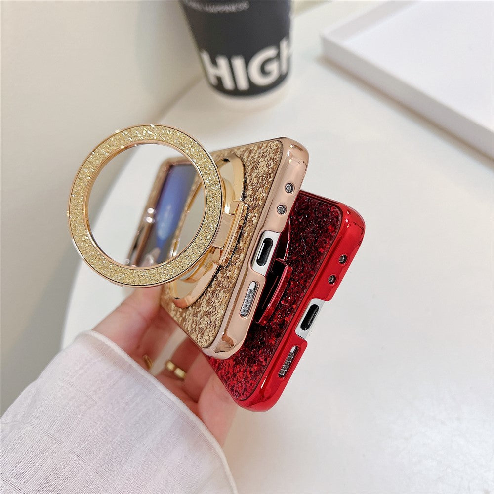 For Samsung Galaxy Z Flip7 FE 5G / Z Flip6 5G Case TPU+PC Kickstand Phone Cover with Mirror