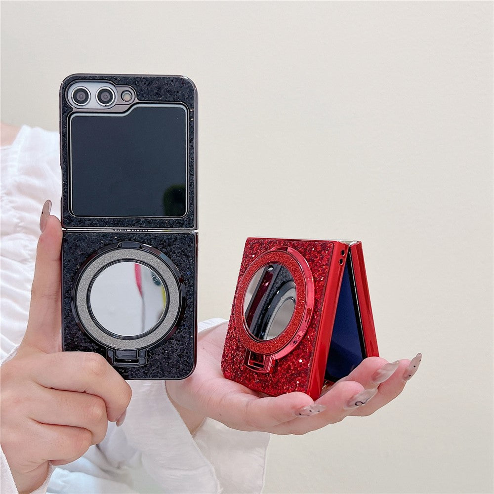 For Samsung Galaxy Z Flip7 FE 5G / Z Flip6 5G Case TPU+PC Kickstand Phone Cover with Mirror