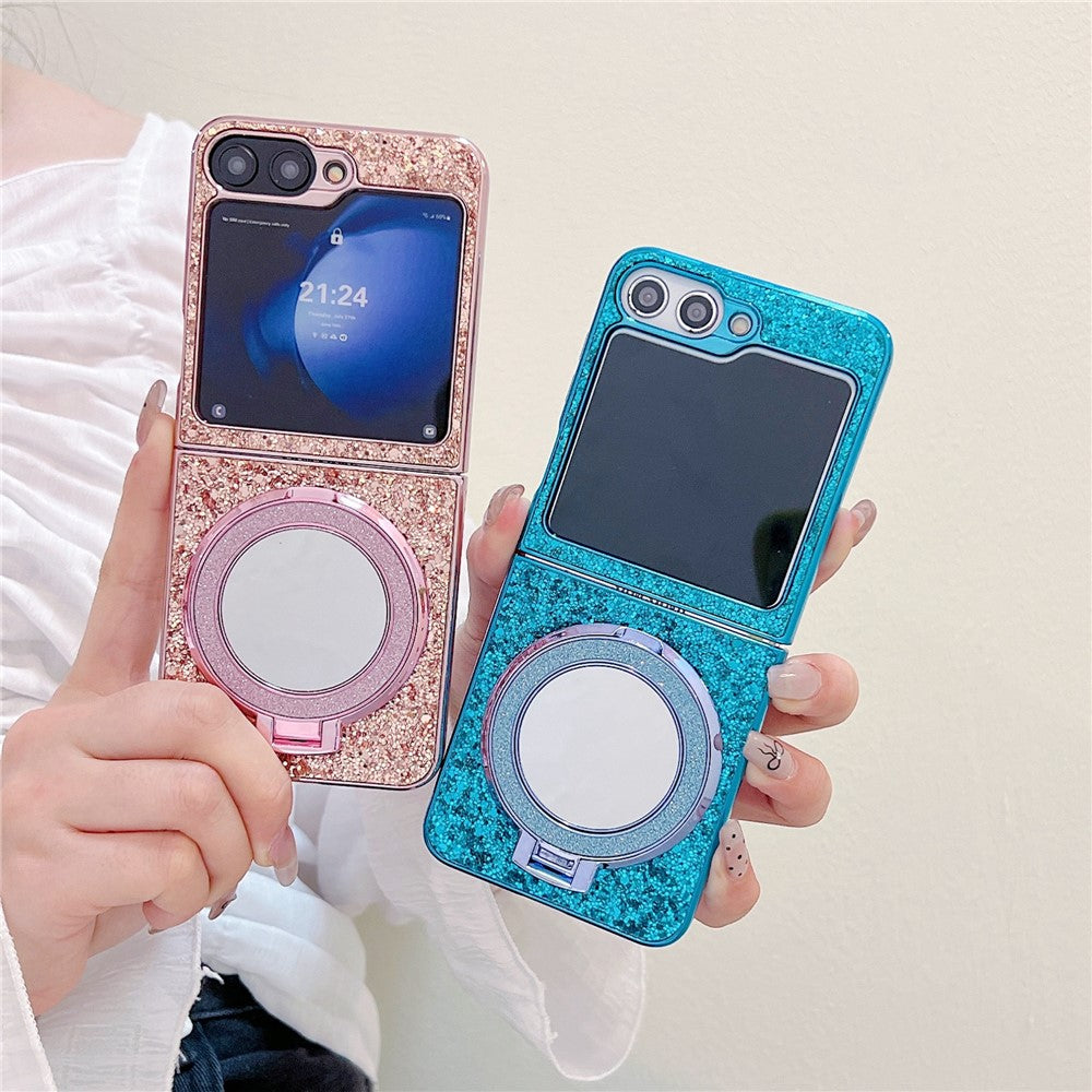 For Samsung Galaxy Z Flip7 FE 5G / Z Flip6 5G Case TPU+PC Kickstand Phone Cover with Mirror